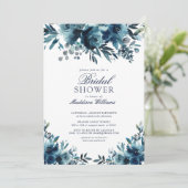 Blauer Navy Blüten Rustikales Brautparty Einladung (Stehend Vorderseite)