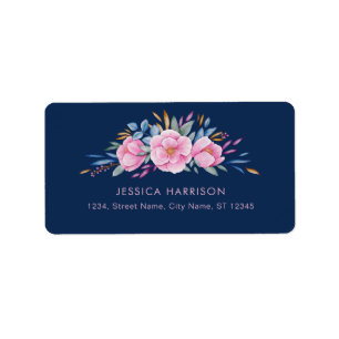 Blauer Navy Blütenrosa Farbe der Blume Adressaufkleber