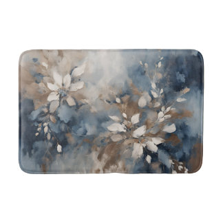 Blauer Navy Brown Light Blue Moderne Blumen Badematte