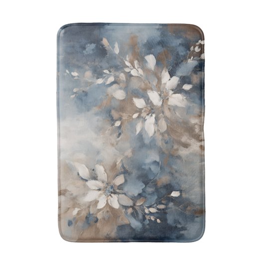 Blauer Navy Brown Light Blue Moderne Blumen Badematte (Vorderseite Vertikal)