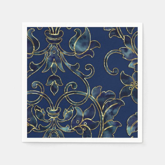 Blauer Navy-Damast auf jedem Farbhintergrund Serviette (Vorderseite)