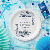 Blauer Navy Elegant Country Floral Couples Dusche Pappteller (Party)