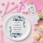 Blauer Navy Elegant Country Floral Couples Dusche Pappteller (Party)