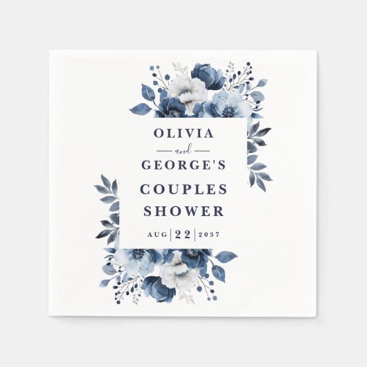 Blauer Navy Elegant Country Floral Couples Dusche Serviette (Vorderseite)