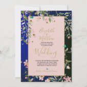 Blauer Navy Elegantes Rosa und Gold Chinoiserie Einladung (Rückseite)