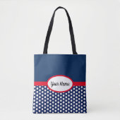 Blauer Navy-Farbblock und Polka Dots Tote Tasche (Vorderseite)