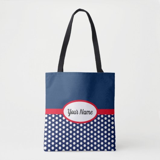 Blauer Navy-Farbblock und Polka Dots Tote Tasche (Vorderseite)