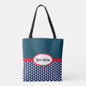 Blauer Navy-Farbblock und Polka Dots Tote Tasche (Rückseite)