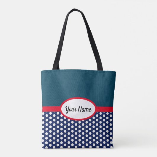 Blauer Navy-Farbblock und Polka Dots Tote Tasche (Rückseite)