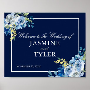 Blauer Navy Floral Elegant Willkommen bei unserer Poster