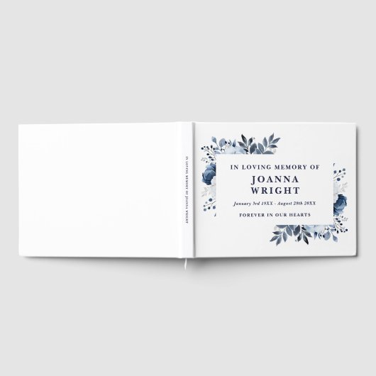 Blauer Navy-Floral in Love-Memory-Beerdigung Gästebuch (Voll)