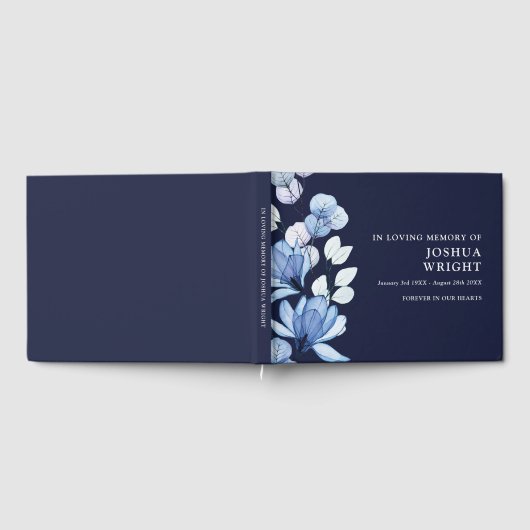 Blauer Navy-Floral in Love-Memory-Beerdigung Gästebuch (Voll)