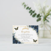 Blauer Navy-Floral-Schmetterlinge Quinceañera Empf Begleitkarte (Stehend Vorderseite)