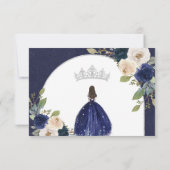 Blauer Navy-Florenbogen Quinceañera Prinzessin RSVP Karte (Rückseite)