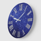 Blauer Navy Glitzer Silver GrayMetallische römisch Große Wanduhr (Winkel)