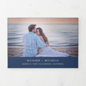 Blauer Navy Minimal 3 in 1 Foto Collage Hochzeit Dreifach Gefaltete Einladung (Cover)