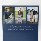 Blauer Navy Minimal 3 in 1 Foto Collage Hochzeit Dreifach Gefaltete Einladung (Innen Erste Seite)