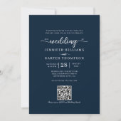 Blauer Navy Monogram Foto QR Code Hochzeit Einladung (Vorderseite)
