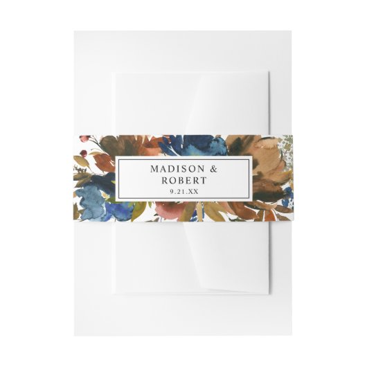 Blauer Navy, Orange & Brown Fall Floral 3 Einladungsbanderole (Vorderseite Beispiel)