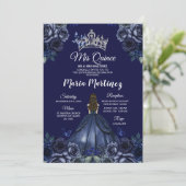Blauer Navy Prinzessin Silver Mis Quince Einladung (Stehend Vorderseite)