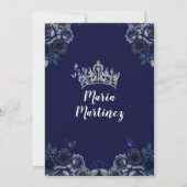 Blauer Navy Prinzessin Silver Mis Quince Einladung (Rückseite)
