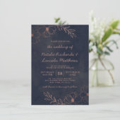 Blauer Navy & Rose Gold Foil Rustikale Hochzeit Einladung (Stehend Vorderseite)