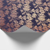 Blauer Navy Royal Silver Rose Kupfer Pulver Blüten Geschenkpapier (Ecke)