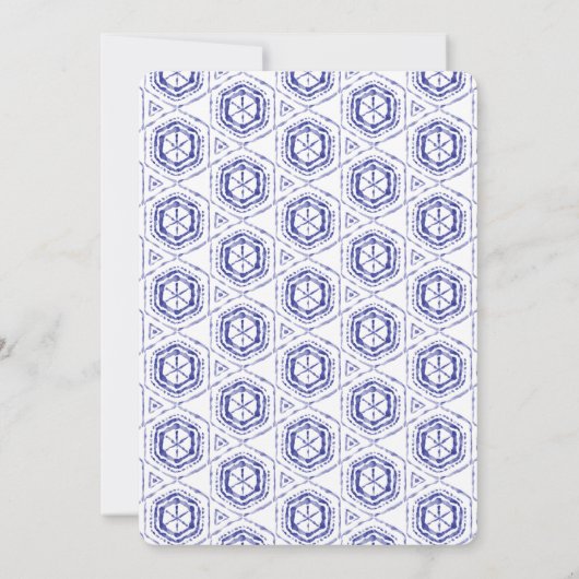 Blauer Navy Shibori Batik Tile Brautparty Einladung (Rückseite)