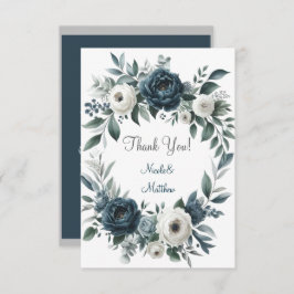 Blauer Navy & Silver Elfenbeinblume Hochzeit Dankeskarte