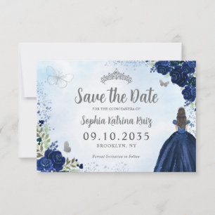 Blauer Navy Silver Princess Tiara Quinceanera Save The Date