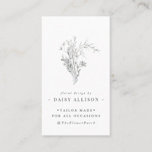 Blauer Navy Sketched Florals  Moderner Minimalwert Visitenkarte