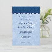 Blauer Navy und Baby Blue Damask Wedding V007 Einladung (Stehend Vorderseite)