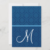 Blauer Navy und Baby Blue Damask Wedding V007 Einladung (Rückseite)