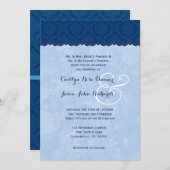 Blauer Navy und Baby Blue Damask Wedding V007 Einladung (Vorne/Hinten)