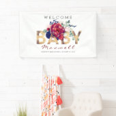 Blauer Navy und Burgundy Floral Baby Dusche Banner (Insitu)