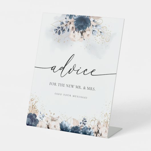 Blauer Navy und Dusty Rose Blumenratgeber Sockelschild (Vorderseite)