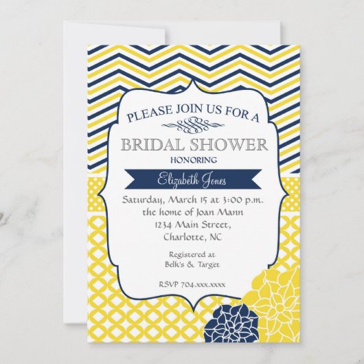 Blauer Navy- und Gelbbridal-Dusche Einladung (Vorderseite)