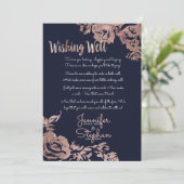 Blauer Navy und Rose Gold Blumenwünsche gut Einladung (Stehend Vorderseite)