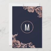 Blauer Navy und Rose Gold Blumenwünsche gut Einladung (Rückseite)