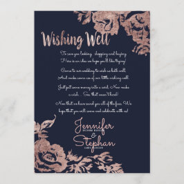 Blauer Navy und Rose Gold Blumenwünsche gut Einladung
