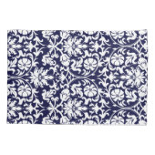 Blauer Navy und weißer Floral Damask Kissenbezug (Rückseite-Links)