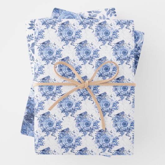 Blauer Navy und weißes Blütenblatt Geschenkpapier Set (Beispiel)