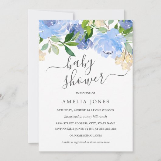 Blauer Navy Wasserfarbendusche Einladung (Vorderseite)