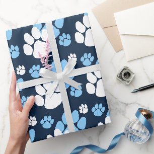 Blauer Navy, White & Baby Blue Pawprint Geschenkpapier