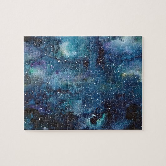 Blauer Nebel Galaxy Wasserfarbe Puzzle (Horizontal)