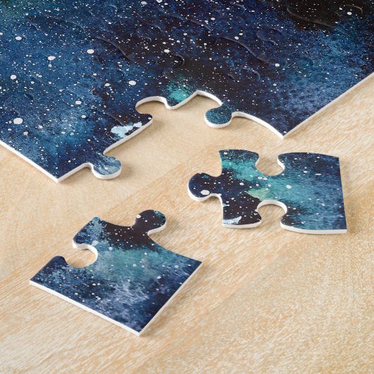 Blauer Nebel Galaxy Wasserfarbe Puzzle (Seite)