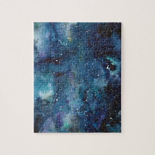 Blauer Nebel Galaxy Wasserfarbe Puzzle (Vertikal)