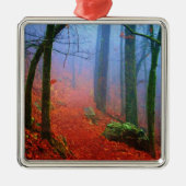 Blauer Nebel in gestrichenem Wald Silbernes Ornament (Vorne)