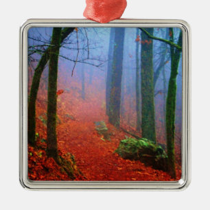 Blauer Nebel in gestrichenem Wald Silbernes Ornament