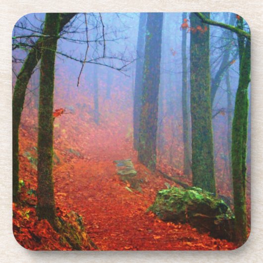 Blauer Nebel in gestrichenem Wald Untersetzer (Vorderseite)